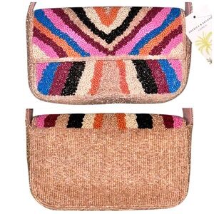 America & Beyond Geometric Chevron Geode Multicolor Beaded Bag NEW NWT